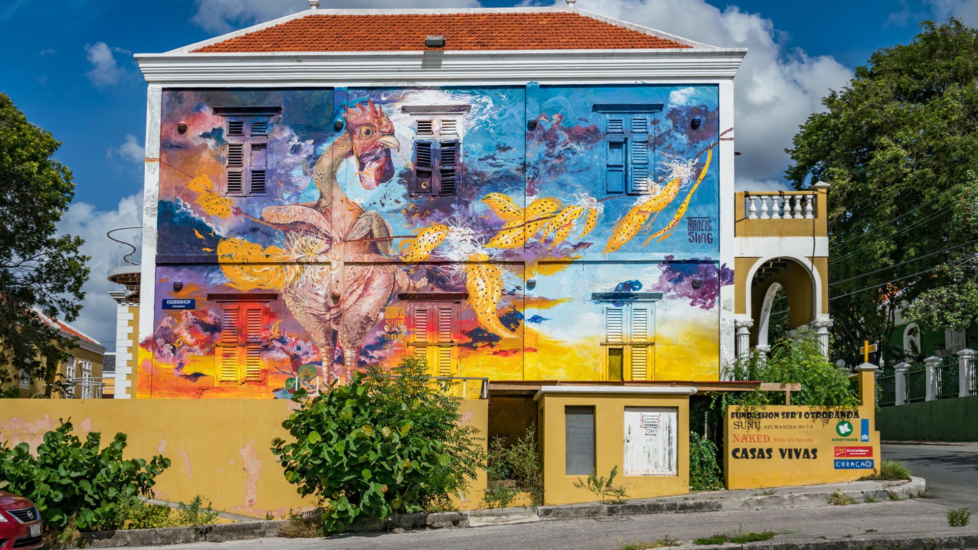 Francis Sling Street Art mural of a chicken in Otrobanda Curacao.jpg